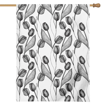 Black And White Tulip Pattern Print House Flag