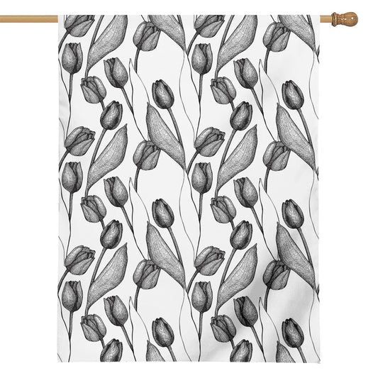 Black And White Tulip Pattern Print House Flag