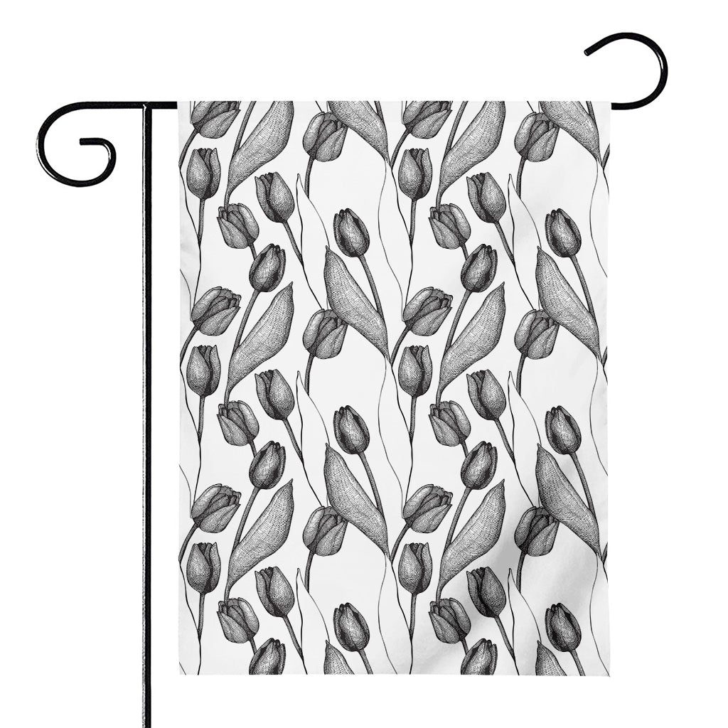 Black And White Tulip Pattern Print House Flag