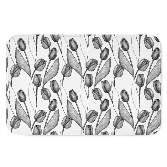 Black And White Tulip Pattern Print Indoor Door Mat