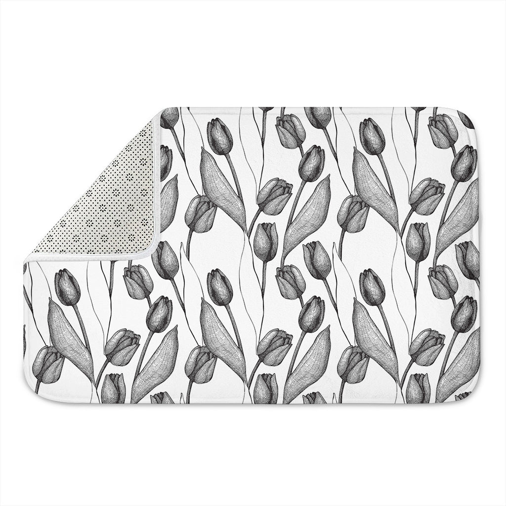 Black And White Tulip Pattern Print Indoor Door Mat