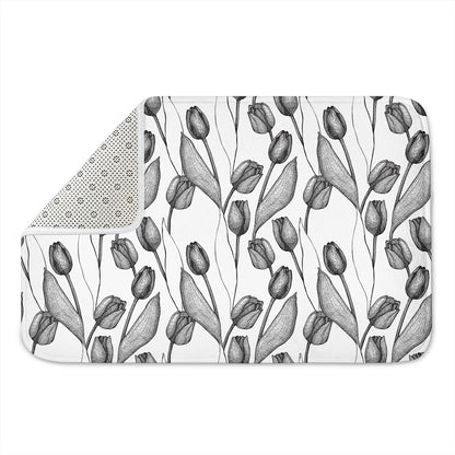 Black And White Tulip Pattern Print Indoor Door Mat
