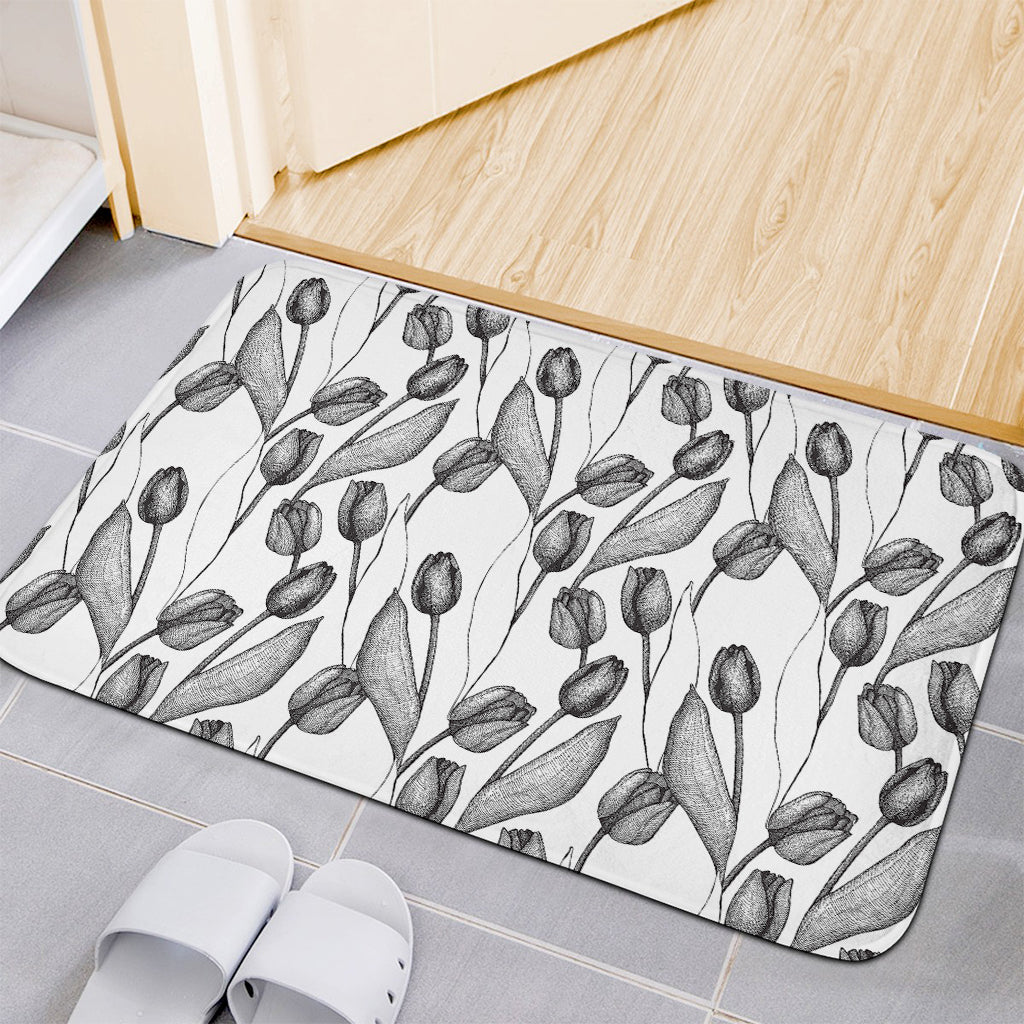 Black And White Tulip Pattern Print Indoor Door Mat