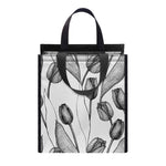 Black And White Tulip Pattern Print Insulated Lunch Tote