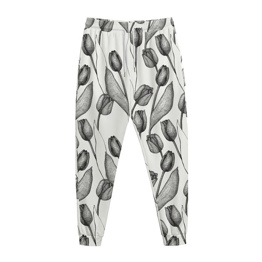 Black And White Tulip Pattern Print Jogger Pants