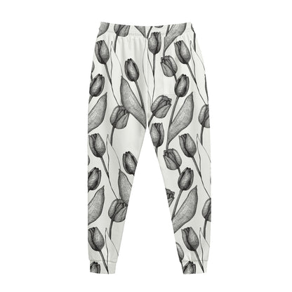 Black And White Tulip Pattern Print Jogger Pants