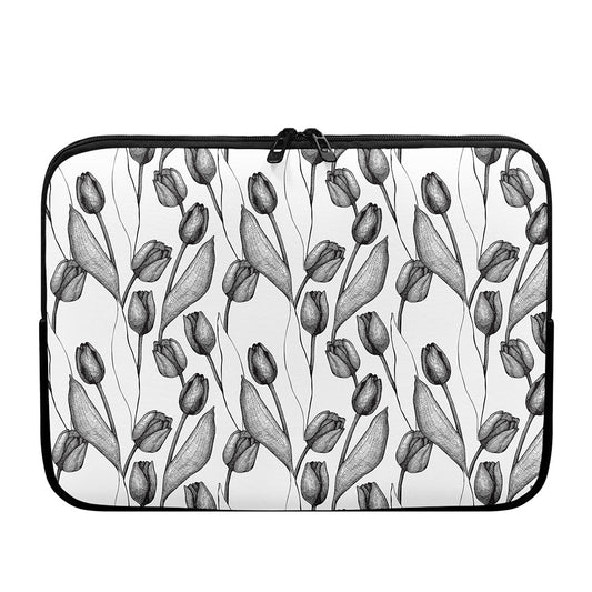 Black And White Tulip Pattern Print Laptop Sleeve