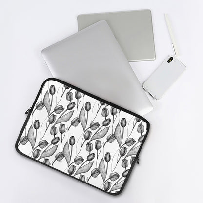 Black And White Tulip Pattern Print Laptop Sleeve