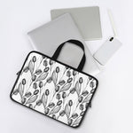 Black And White Tulip Pattern Print Laptop Sleeve With Handle