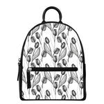 Black And White Tulip Pattern Print Leather Backpack