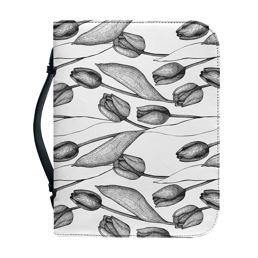 Black And White Tulip Pattern Print Leather Bible Cover