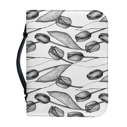 Black And White Tulip Pattern Print Leather Bible Cover