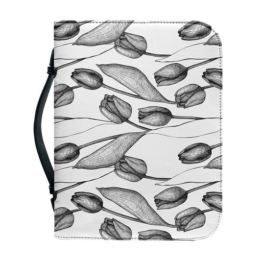Black And White Tulip Pattern Print Leather Bible Cover
