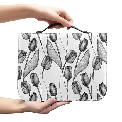 Black And White Tulip Pattern Print Leather Bible Cover