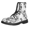 Black And White Tulip Pattern Print Lace-Up Boots
