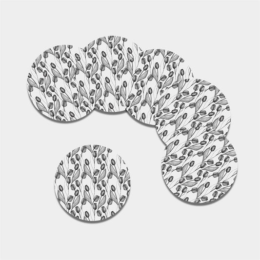 Black And White Tulip Pattern Print Leather Coaster Set