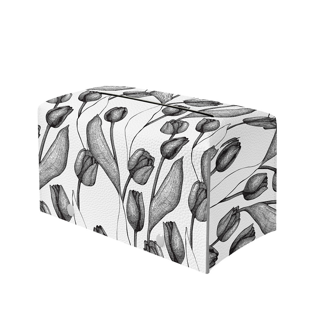 Black And White Tulip Pattern Print Leather Tissue Box Cover