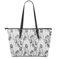 Black And White Tulip Pattern Print Leather Tote Bag With Zipper