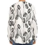 Black And White Tulip Pattern Print Long Sleeve Baseball Jersey