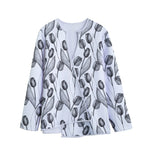 Black And White Tulip Pattern Print Long Sleeve Short Coat