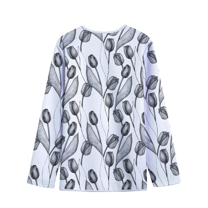Black And White Tulip Pattern Print Long Sleeve Short Coat
