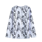 Black And White Tulip Pattern Print Long Sleeve Short Coat