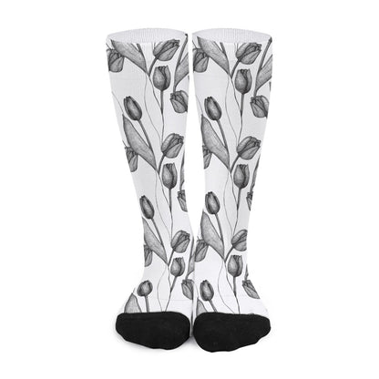 Black And White Tulip Pattern Print Long Socks