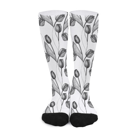 Black And White Tulip Pattern Print Long Socks