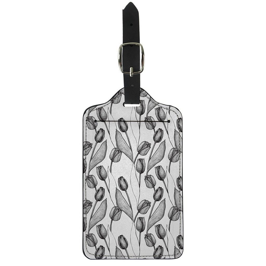 Black And White Tulip Pattern Print Luggage Tag