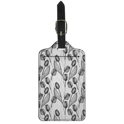 Black And White Tulip Pattern Print Luggage Tag