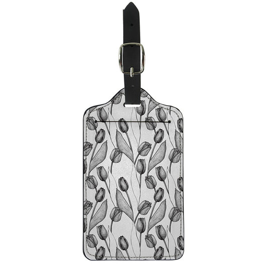 Black And White Tulip Pattern Print Luggage Tag