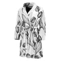 Black And White Tulip Pattern Print Men's Bathrobe