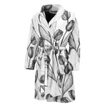 Black And White Tulip Pattern Print Men's Bathrobe