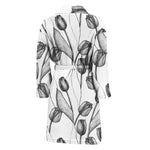 Black And White Tulip Pattern Print Men's Bathrobe