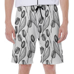 Black And White Tulip Pattern Print Men's Beach Shorts