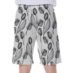 Black And White Tulip Pattern Print Men's Beach Shorts