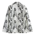 Black And White Tulip Pattern Print Men's Blazer