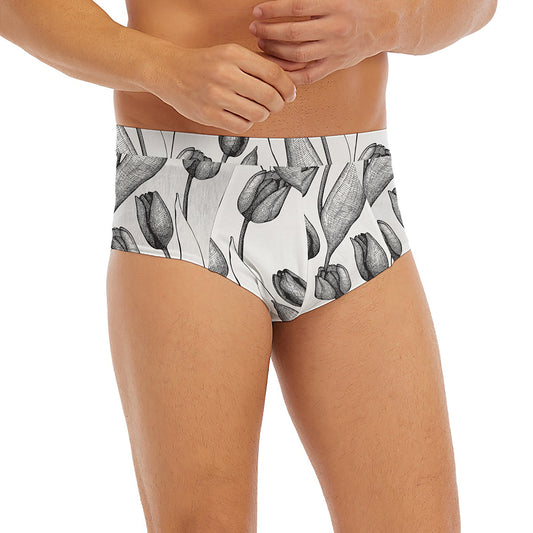Black And White Tulip Pattern Print Men's Briefs