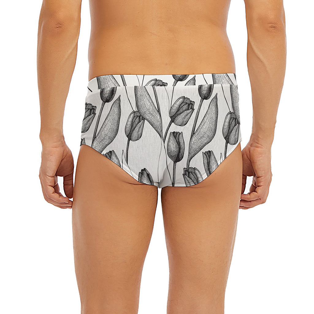 Black And White Tulip Pattern Print Men's Briefs