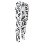 Black And White Tulip Pattern Print Men's Compression Pants