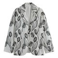 Black And White Tulip Pattern Print Men's Cotton Blazer