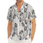 Black And White Tulip Pattern Print Men's Deep V-Neck Shirt