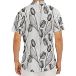 Black And White Tulip Pattern Print Men's Deep V-Neck Shirt