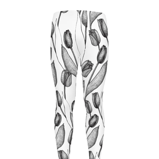 Black And White Tulip Pattern Print Men's leggings