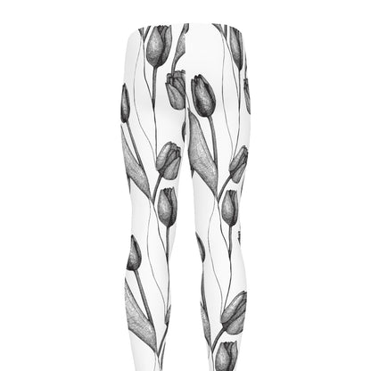Black And White Tulip Pattern Print Men's leggings