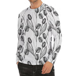 Black And White Tulip Pattern Print Men's Long Sleeve Rash Guard