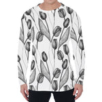 Black And White Tulip Pattern Print Men's Long Sleeve T-Shirt