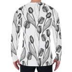 Black And White Tulip Pattern Print Men's Long Sleeve T-Shirt