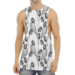 Black And White Tulip Pattern Print Men's Muscle Tank Top