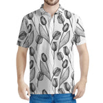 Black And White Tulip Pattern Print Men's Polo Shirt